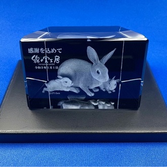 卯 うさぎ 3Dクリスタル レーザー彫刻 縁起物名入れ 記念品 綿の実工房