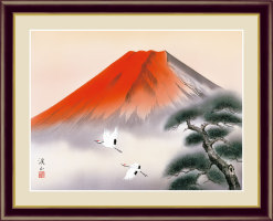 富士山水画赤富士飛翔【インテリア(アート額絵)】・還暦・敬老の日・賀寿祝い・快気祝い名入れギフト：名入れギフト・名入れ記念品　綿の実工房