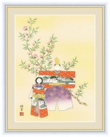 桃の節句画立雛【インテリア(アート額絵)】出産祝い：　名入れギフト・名入れ記念品　綿の実工房