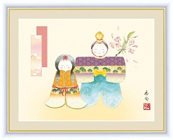 桃の節句画人形雛【インテリア(アート額絵)】出産祝い：　名入れギフト・名入れ記念品　綿の実工房