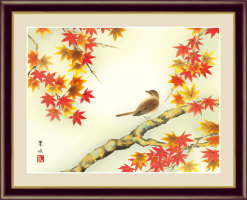 紅葉に小鳥【花鳥画秋飾り】：綿の実工房