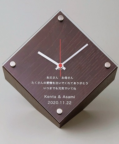 スクエアクロック【木の時計名入れギフト・木の時計名入れ記念品】：名入れ記念品・名入れギフト　綿の実工房