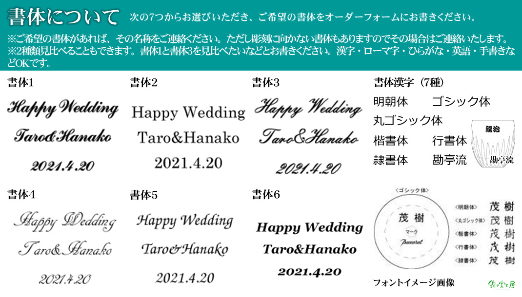 書体について 名入れギフト 名入れ記念品 綿の実工房