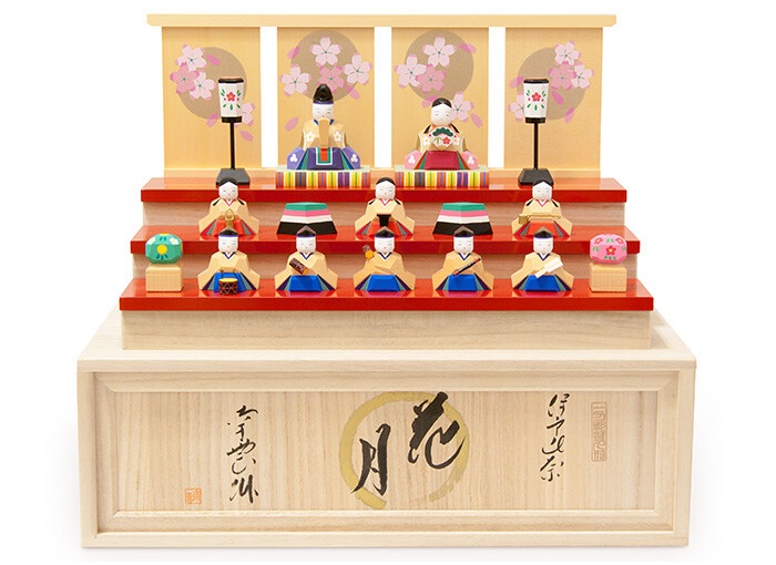 花月 雛人形伊予一刀彫り木彫り 段飾り おひなさま 南雲 桃の節句 初節句 名入れ木札