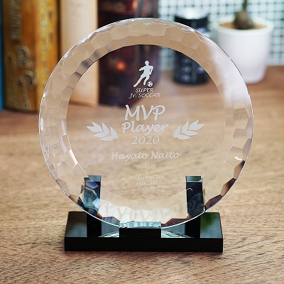 DP-20 クリスタル盾 楯 名入れ記念品 オリジナル 木製の飾り台付 綿の実工房