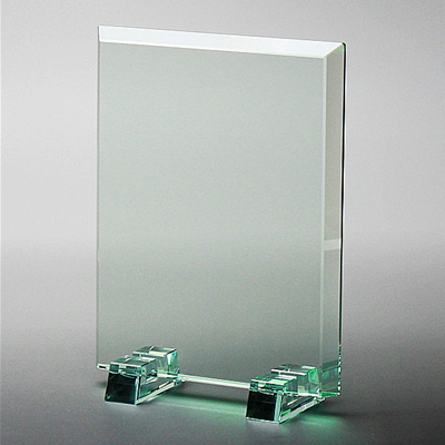 PS-4 ガラス盾 楯 名入れ記念品 オリジナル 木製の飾り台付 綿の実工房