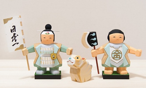 瑚白三段飾り 五月人形 伊予一刀彫 木彫人形 南雲 桃太郎 金太郎 寅