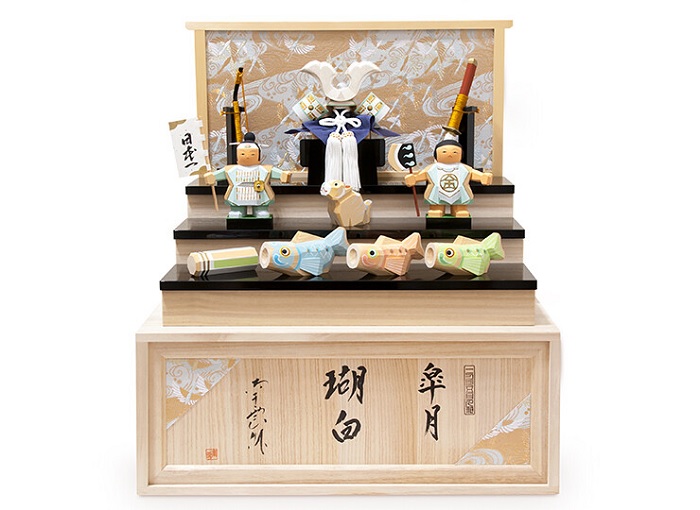 瑚白三段飾り 五月人形 伊予一刀彫 木彫人形 南雲 端午の節句 初節句