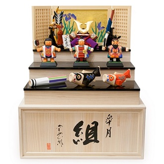 五月人形 伊予一刀彫木彫人形・皐月人形 南雲 段飾り 兜 桃太郎 金太郎